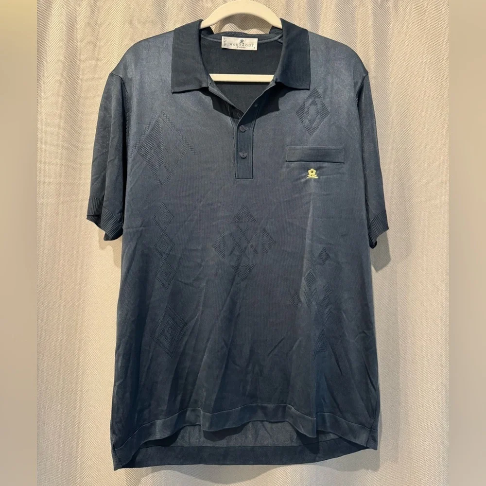 Montagut Paris Navy Polo Shirt Size 7 Mens Luxury Tennis Pocket